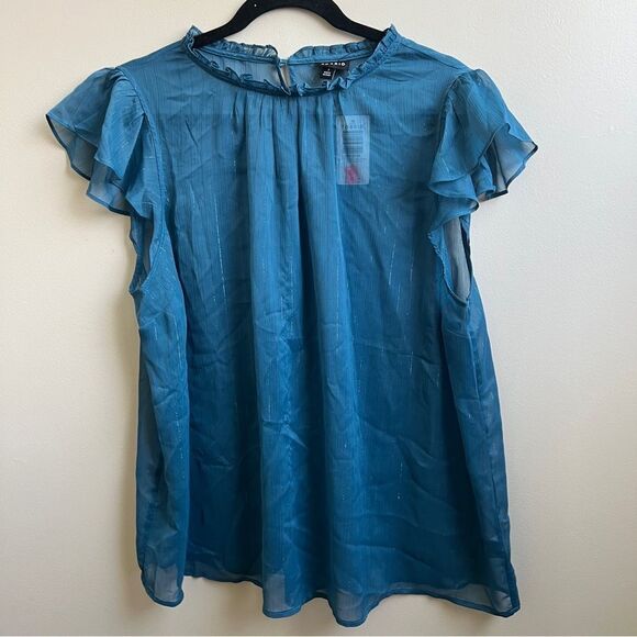 NWT Torrid Mock Neck Tank Crinkle Chiffon Blue metallic Size 14/16 - Picture 1 of 8